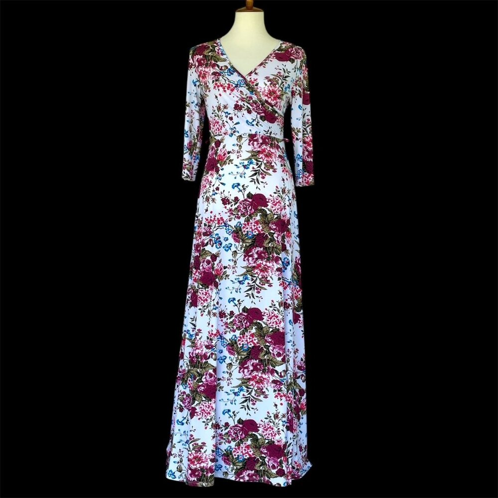 PinkBlush Floral Stretch Maternity Nursing Maxi Dress Sz M Easter Spring Cottage